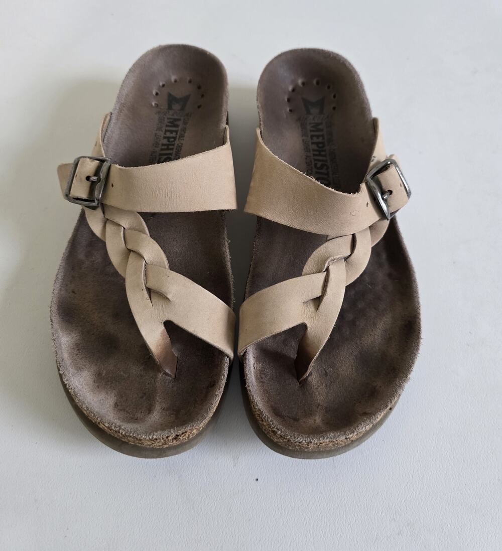 Mephisto Helen Flip Flop Leather Sandals Tan Size 6